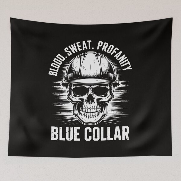 Item preview, Blood Sweat Profanity Construction Worker Skull Blue Collar designed and sold by silladive.