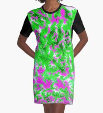LimeGreen and Magenta Graphic T-Shirt Dress