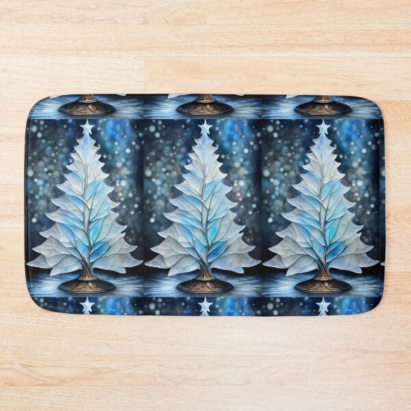 Item preview, SEASONS GREETING CHRISTMAS TREE Blue Sapphire Stained Glass Bejeweled Art Print on Demand ~Winter Wonderland Party Decoration~Birthday Gift~Favor designed and sold by Spinning Plates 360.