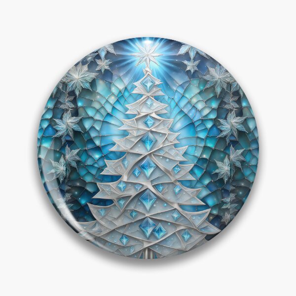 Item preview, SEASONS GREETING CHRISTMAS TREE Blue Sapphire Stained Glass Bejeweled Art Print on Demand ~Winter Wonderland Party Decoration~Birthday Gift~Favor designed and sold by Spinning Plates 360.