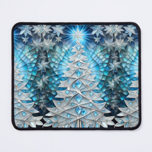 Item preview, SEASONS GREETING CHRISTMAS TREE Blue Sapphire Stained Glass Bejeweled Art Print on Demand ~Winter Wonderland Party Decoration~Birthday Gift~Favor designed and sold by Spinning Plates 360.