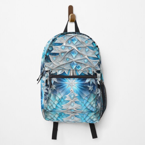 Item preview, SEASONS GREETING CHRISTMAS TREE Blue Sapphire Stained Glass Bejeweled Art Print on Demand ~Winter Wonderland Party Decoration~Birthday Gift~Favor designed and sold by Spinning Plates 360.