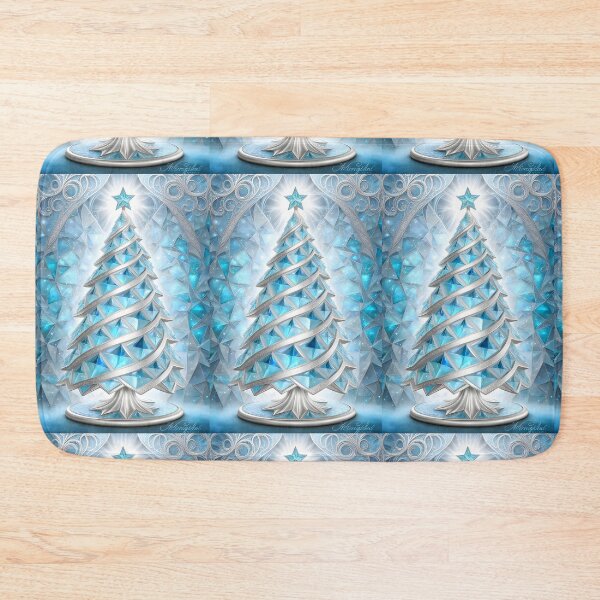 Item preview, SEASONS GREETING CHRISTMAS TREE Blue Sapphire Stained Glass Bejeweled Art Print on Demand ~Winter Wonderland Party Decoration~Birthday Gift~Favor designed and sold by Spinning Plates 360.