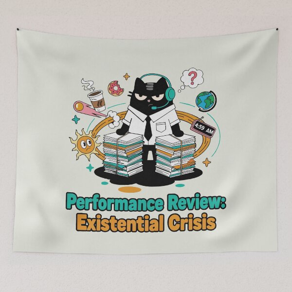 Item preview, Performance Review Existential Crisis | Corporate Burnout Cat | Black Scowl designed and sold by IAPICTURE.