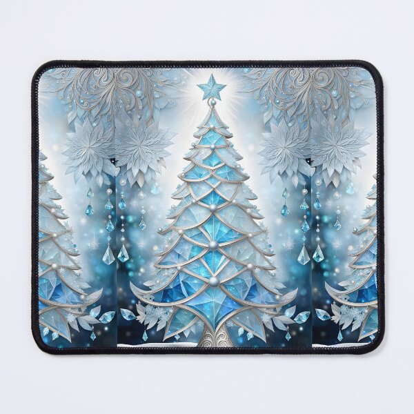 Item preview, SEASONS GREETING CHRISTMAS TREE Blue Sapphire Stained Glass Art Print on Demand ~Winter Wonderland Party Decoration~Birthday Gift~Favor designed and sold by Spinning Plates 360.
