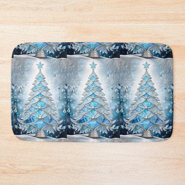 Item preview, SEASONS GREETING CHRISTMAS TREE Blue Sapphire Stained Glass Art Print on Demand ~Winter Wonderland Party Decoration~Birthday Gift~Favor designed and sold by Spinning Plates 360.