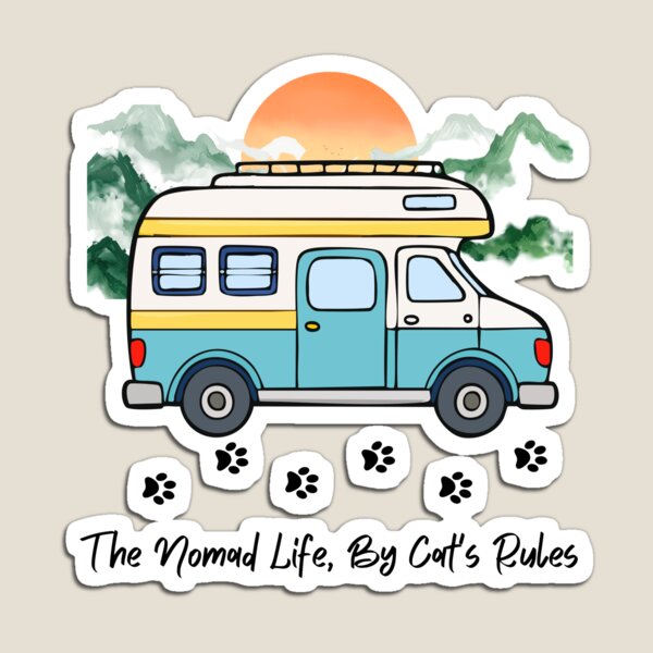 Aperçu de l'œuvre La vie nomade, selon les règles du chat. Un camping-car et un design de chat amusants créée et vendue par SofikoDesigns.