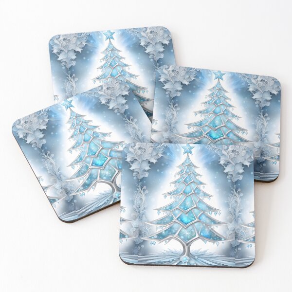 Item preview, SEASONS GREETING CHRISTMAS TREE Blue Sapphire Stained Glass Art Print on Demand ~Winter Wonderland Party Decoration~Birthday Gift~Favor designed and sold by Spinning Plates 360.