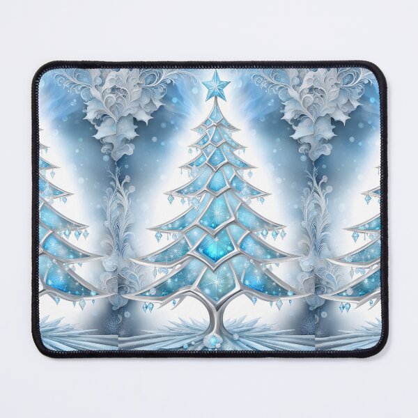 Item preview, SEASONS GREETING CHRISTMAS TREE Blue Sapphire Stained Glass Art Print on Demand ~Winter Wonderland Party Decoration~Birthday Gift~Favor designed and sold by Spinning Plates 360.