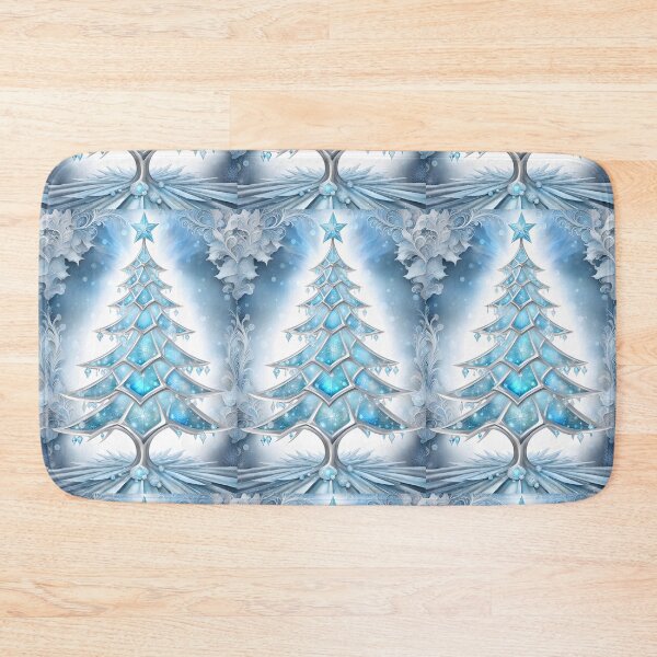 Item preview, SEASONS GREETING CHRISTMAS TREE Blue Sapphire Stained Glass Art Print on Demand ~Winter Wonderland Party Decoration~Birthday Gift~Favor designed and sold by Spinning Plates 360.
