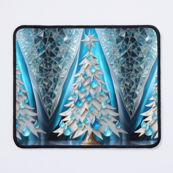 Item preview, SEASONS GREETING CHRISTMAS TREE Blue Sapphire Stained Glass Art Print on Demand ~Winter Wonderland Party Decoration~Birthday Gift~Favor designed and sold by Spinning Plates 360.