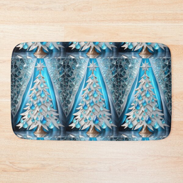 Item preview, SEASONS GREETING CHRISTMAS TREE Blue Sapphire Stained Glass Art Print on Demand ~Winter Wonderland Party Decoration~Birthday Gift~Favor designed and sold by Spinning Plates 360.