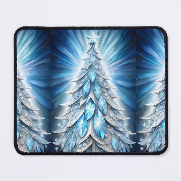Item preview, SEASONS GREETING CHRISTMAS TREE Blue Sapphire Stained Glass Art Print on Demand ~Winter Wonderland Party Decoration~Birthday Gift~Favor designed and sold by Spinning Plates 360.