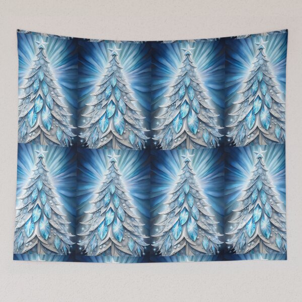 Item preview, SEASONS GREETING CHRISTMAS TREE Blue Sapphire Stained Glass Art Print on Demand ~Winter Wonderland Party Decoration~Birthday Gift~Favor designed and sold by Spinning Plates 360.