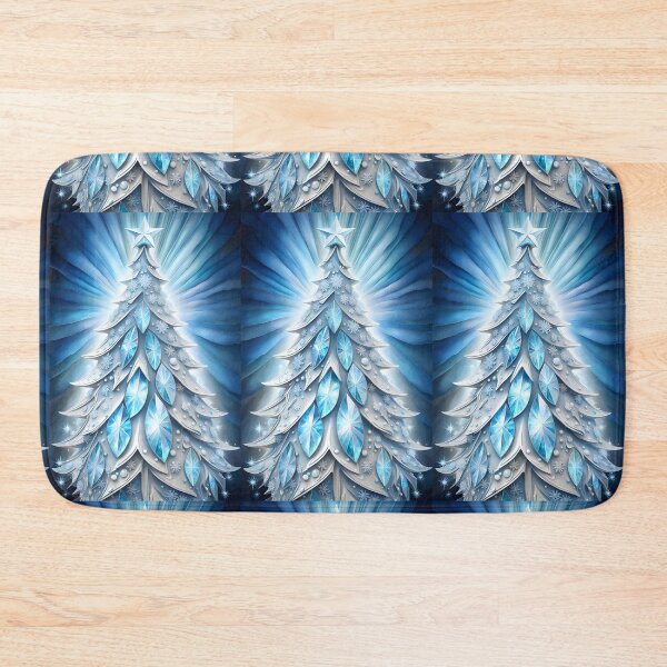 Item preview, SEASONS GREETING CHRISTMAS TREE Blue Sapphire Stained Glass Art Print on Demand ~Winter Wonderland Party Decoration~Birthday Gift~Favor designed and sold by Spinning Plates 360.