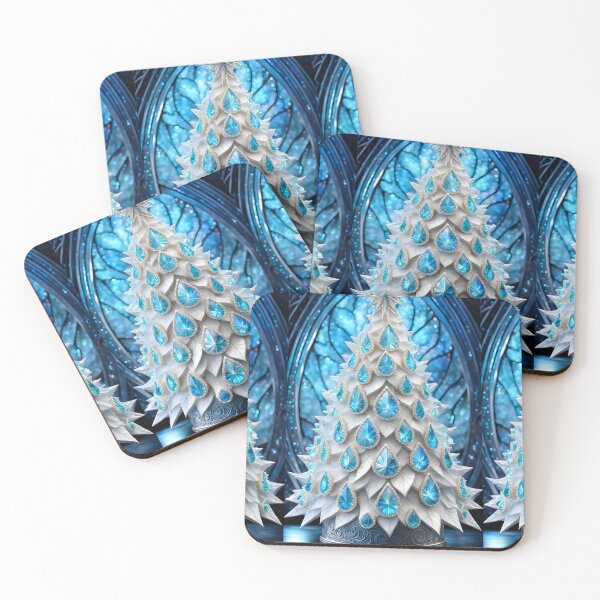 Item preview, SEASONS GREETING CHRISTMAS TREE Blue Sapphire Stained Glass Art Print on Demand ~Winter Wonderland Party Decoration~Birthday Gift~Favor designed and sold by Spinning Plates 360.