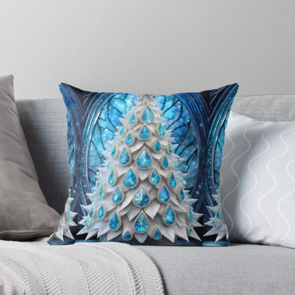 Item preview, SEASONS GREETING CHRISTMAS TREE Blue Sapphire Stained Glass Art Print on Demand ~Winter Wonderland Party Decoration~Birthday Gift~Favor designed and sold by Spinning Plates 360.