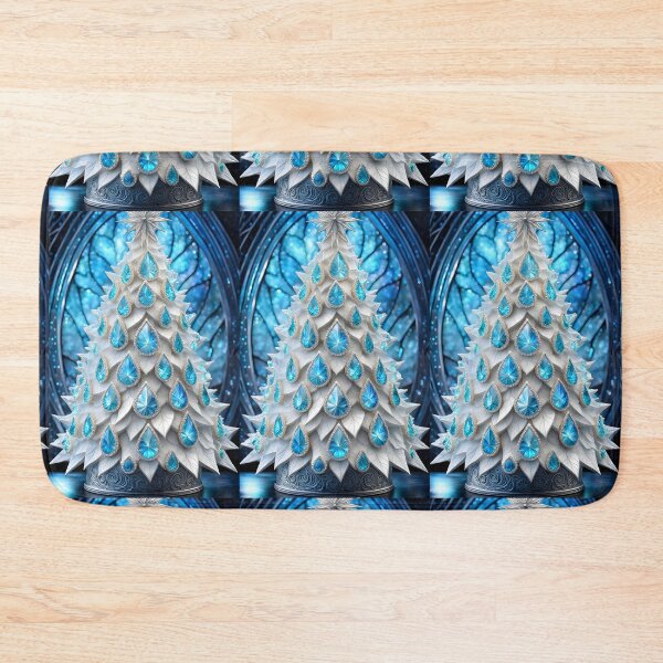 Item preview, SEASONS GREETING CHRISTMAS TREE Blue Sapphire Stained Glass Art Print on Demand ~Winter Wonderland Party Decoration~Birthday Gift~Favor designed and sold by Spinning Plates 360.