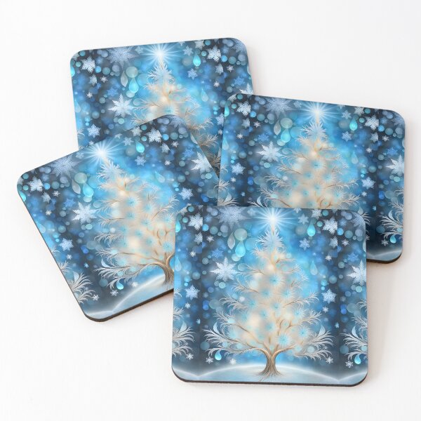Item preview, SEASONS GREETING CHRISTMAS TREE Blue Sapphire Stained Glass Art Print on Demand ~ Starry Night Winter Wonderland Party Decoration~Birthday Gift~Favor designed and sold by Spinning Plates 360.
