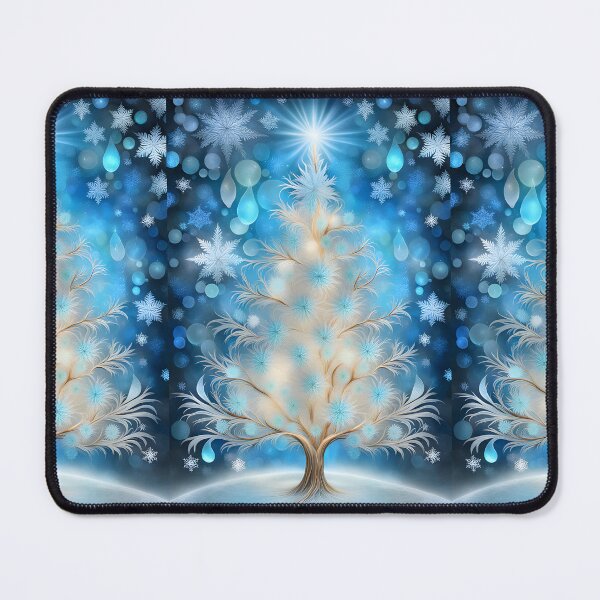 Item preview, SEASONS GREETING CHRISTMAS TREE Blue Sapphire Stained Glass Art Print on Demand ~ Starry Night Winter Wonderland Party Decoration~Birthday Gift~Favor designed and sold by Spinning Plates 360.