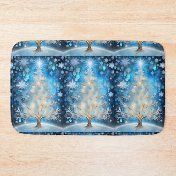 Item preview, SEASONS GREETING CHRISTMAS TREE Blue Sapphire Stained Glass Art Print on Demand ~ Starry Night Winter Wonderland Party Decoration~Birthday Gift~Favor designed and sold by Spinning Plates 360.