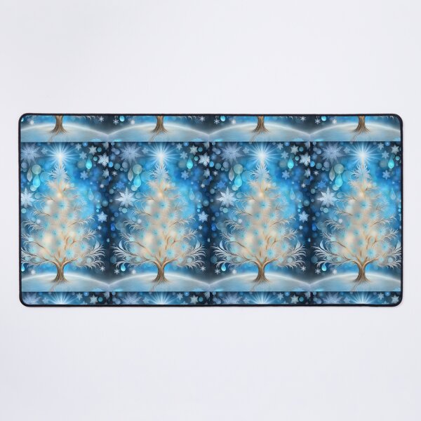 Item preview, SEASONS GREETING CHRISTMAS TREE Blue Sapphire Stained Glass Art Print on Demand ~ Starry Night Winter Wonderland Party Decoration~Birthday Gift~Favor designed and sold by Spinning Plates 360.