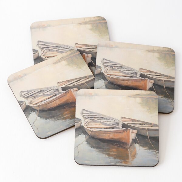Item preview, Vintage Fishing Boats Painting, Antique Lake House Print designed and sold by SavageVision.