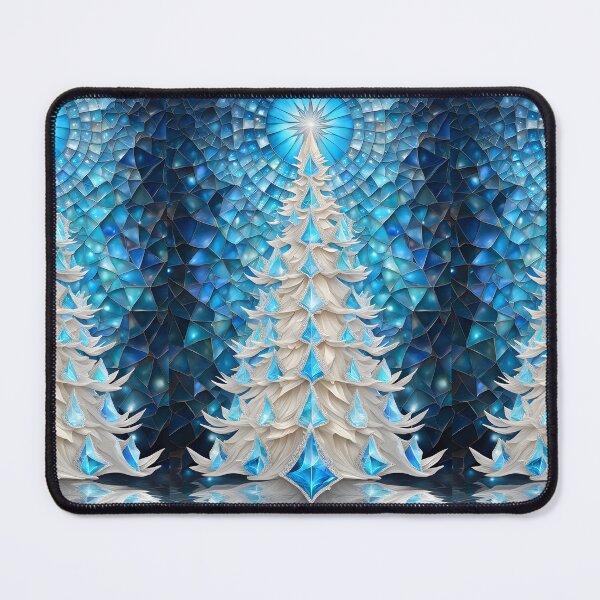 Item preview, SEASONS GREETING CHRISTMAS TREE Blue Sapphire Stained Glass Art Print on Demand ~Winter Wonderland Party Decoration~Birthday Gift~Favor designed and sold by Spinning Plates 360.