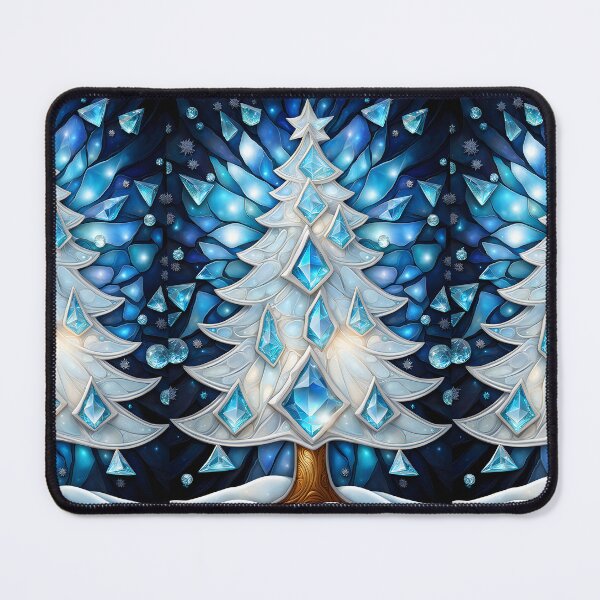 Item preview, SEASONS GREETING CHRISTMAS TREE Blue Sapphire Stained Glass Art Print on Demand ~Winter Wonderland Party Decoration~Birthday Gift~Favor designed and sold by Spinning Plates 360.