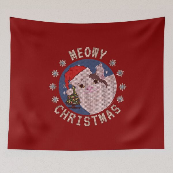 Item preview, Meowy Christmas – Cute Cat in Holiday Beanie with Christmas Tree (Ugly Sweater Style) designed and sold by LicencaPoetica.