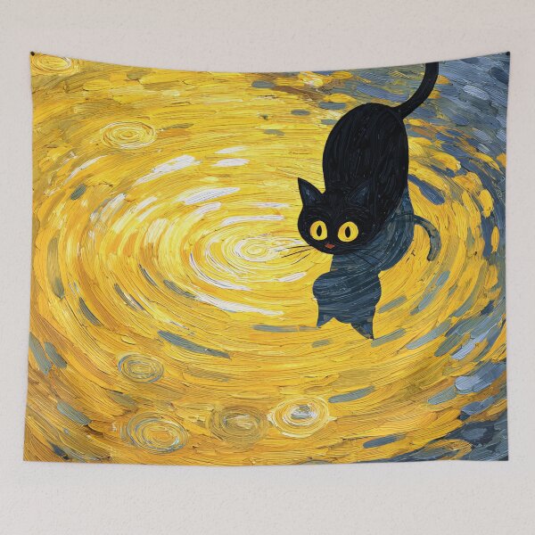 Item preview, Black Cat Walking On Yellow And Blue Water designed and sold by Cat-Wave-Dream.