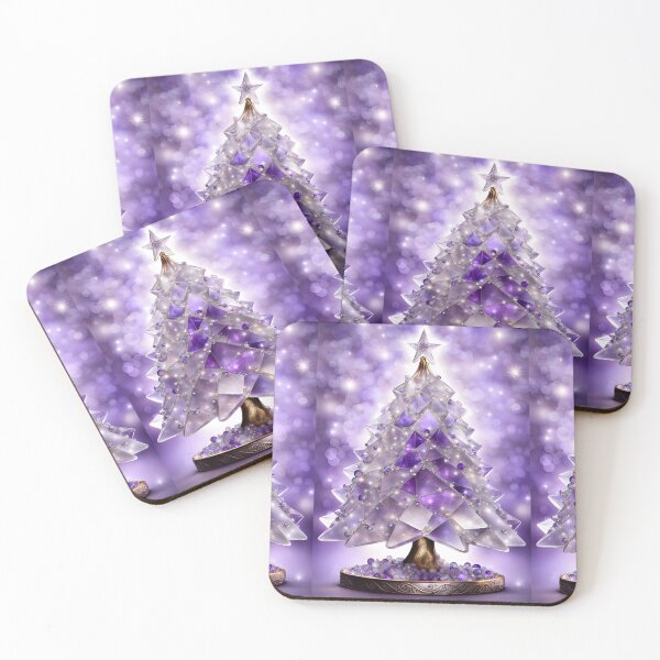 Item preview, SEASONS GREETING CHRISTMAS TREE Purple Amethyst Sapphire Stained Glass Art Print on Demand ~Winter Wonderland Party Decoration~Birthday Gift~Favor designed and sold by Spinning Plates 360.