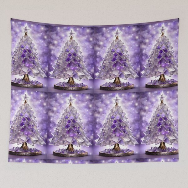 Item preview, SEASONS GREETING CHRISTMAS TREE Purple Amethyst Sapphire Stained Glass Art Print on Demand ~Winter Wonderland Party Decoration~Birthday Gift~Favor designed and sold by Spinning Plates 360.