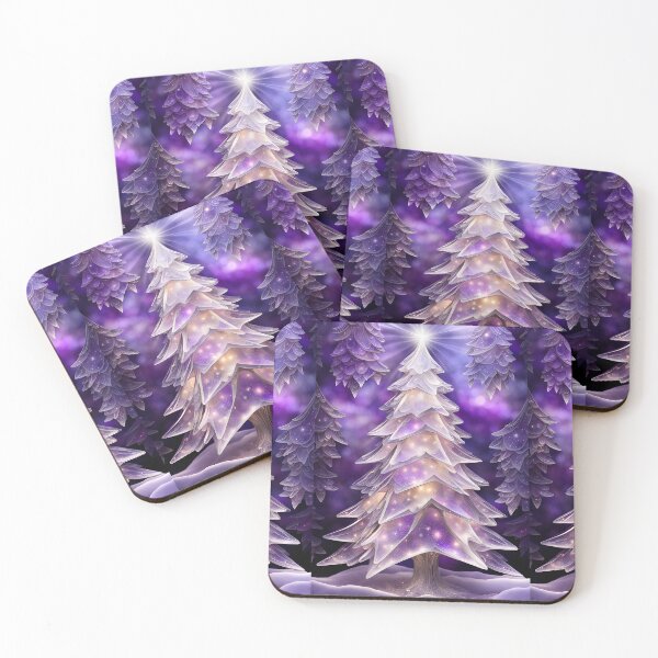 Item preview, SEASONS GREETING CHRISTMAS TREE Purple Amethyst Sapphire Stained Glass Art Print on Demand ~Winter Wonderland Party Decoration~Birthday Gift~Favor designed and sold by Spinning Plates 360.