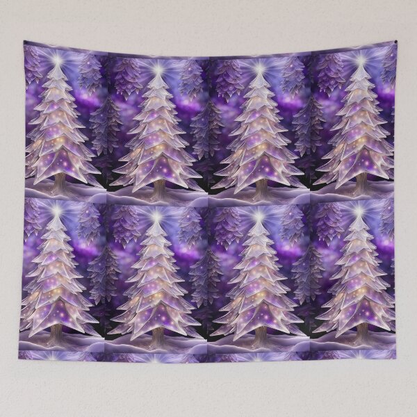 Item preview, SEASONS GREETING CHRISTMAS TREE Purple Amethyst Sapphire Stained Glass Art Print on Demand ~Winter Wonderland Party Decoration~Birthday Gift~Favor designed and sold by Spinning Plates 360.