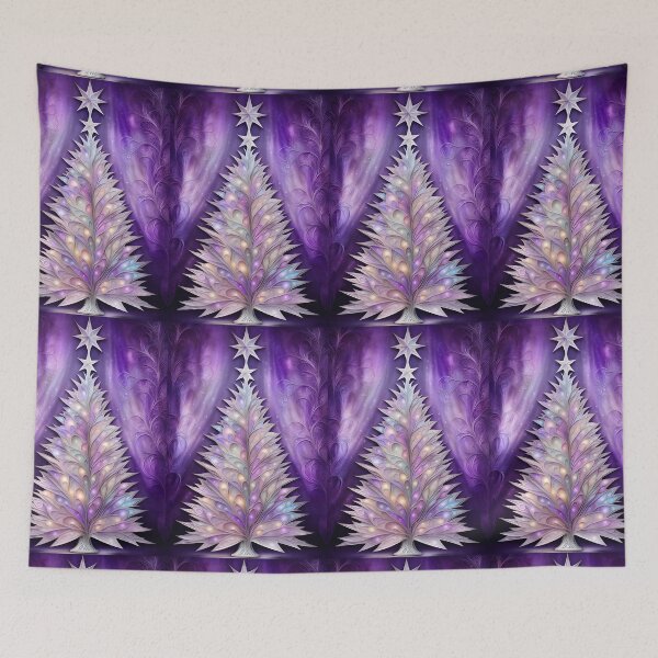 Item preview, SEASONS GREETING CHRISTMAS TREE Purple Amethyst Sapphire Stained Glass Art Print on Demand ~Winter Wonderland Party Decoration~Birthday Gift~Favor designed and sold by Spinning Plates 360.