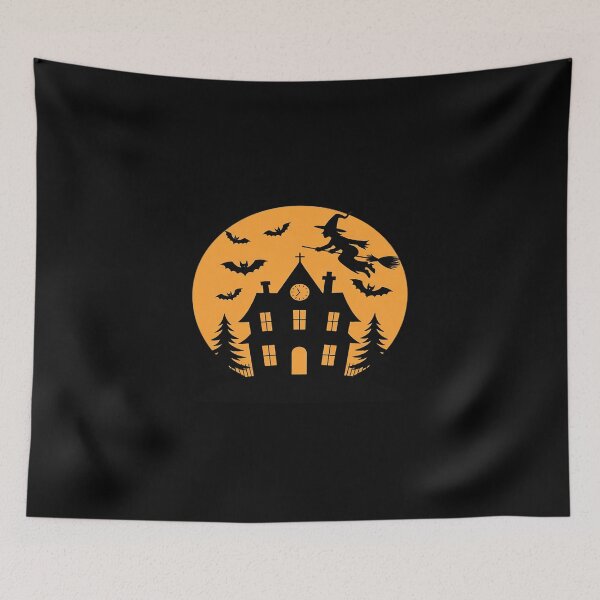 Item preview, Spooky Witch Flying Full Moon Creepy Haunted House Halloween designed and sold by ryukaizox1.