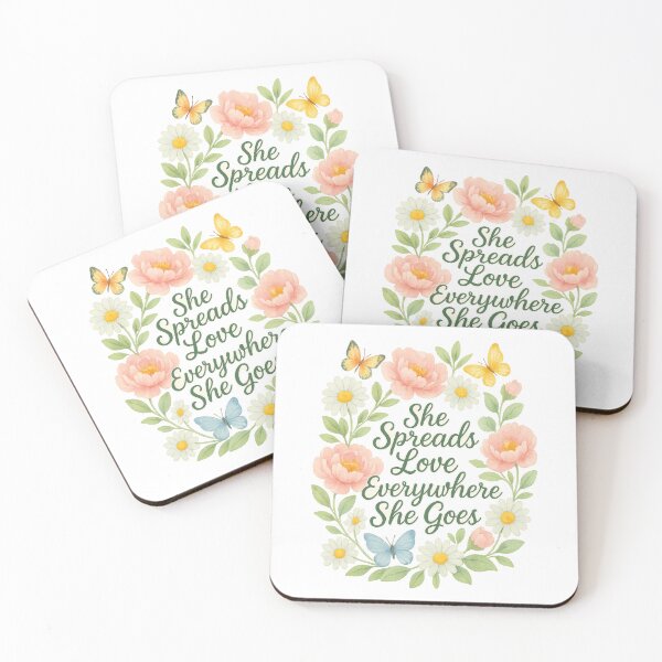 Item preview, She Spreads Love Quote – Floral Watercolor Art with Butterflies and Peonies designed and sold by inkoutninja.