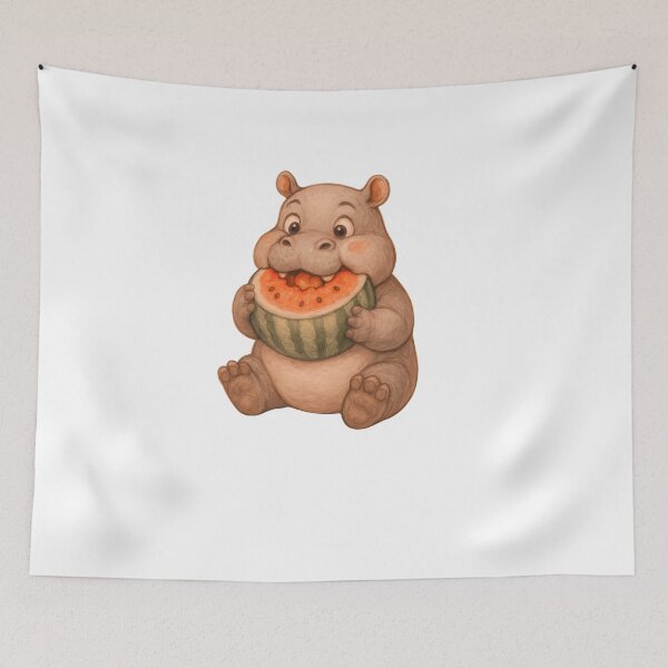Item preview, Hippo eating watermelon  designed and sold by WSShop7.
