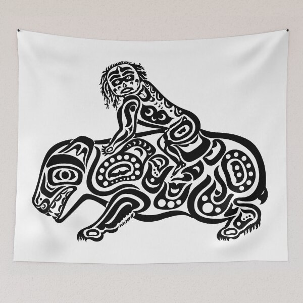Item preview, Shaman Riding A Grizzly Bear Native American Animal Crest designed and sold by YuckyCat.
