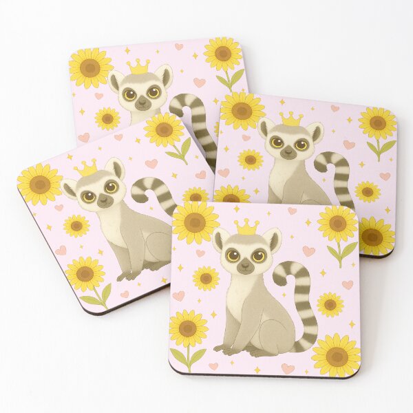 Item preview, Ring-Tailed Lemur with Sunflowers - Solid Pink designed and sold by HIMEKARI.