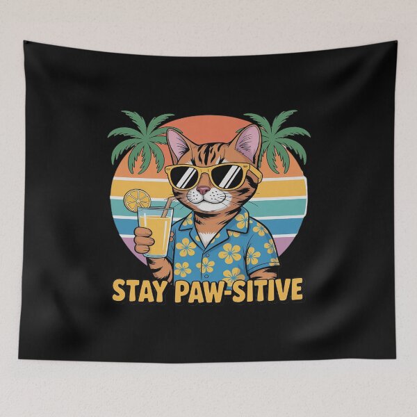 Item preview, Stay Pawsitive Tropical Cat Sunglasses Summer designed and sold by Rotasiin.