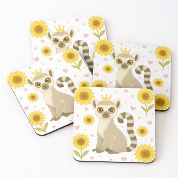 Item preview, Ring-Tailed Lemur with Sunflowers - Solid White designed and sold by HIMEKARI.