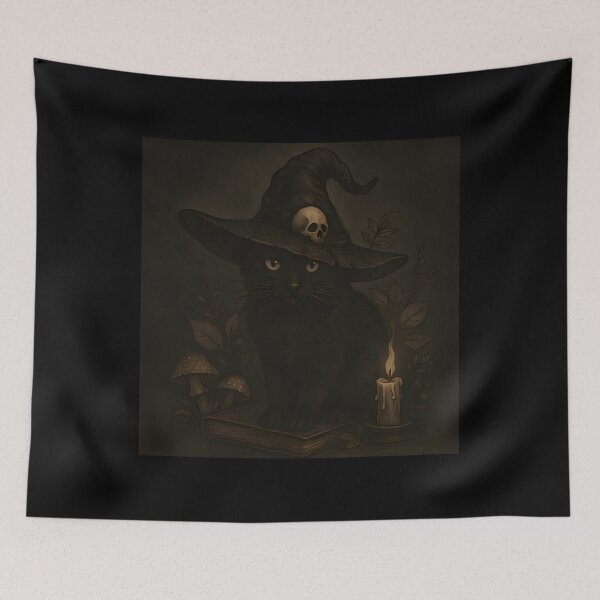 Item preview, Witchy Black Cat With Witch Hat – Dark Academia Cottage designed and sold by ShellyBandy.