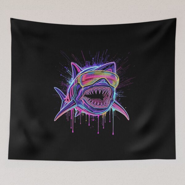 Item preview, Neon Shark – Underwater Cyberpunk | Futuristic Shark Head with Glowing Fins designed and sold by ColorSplash123.