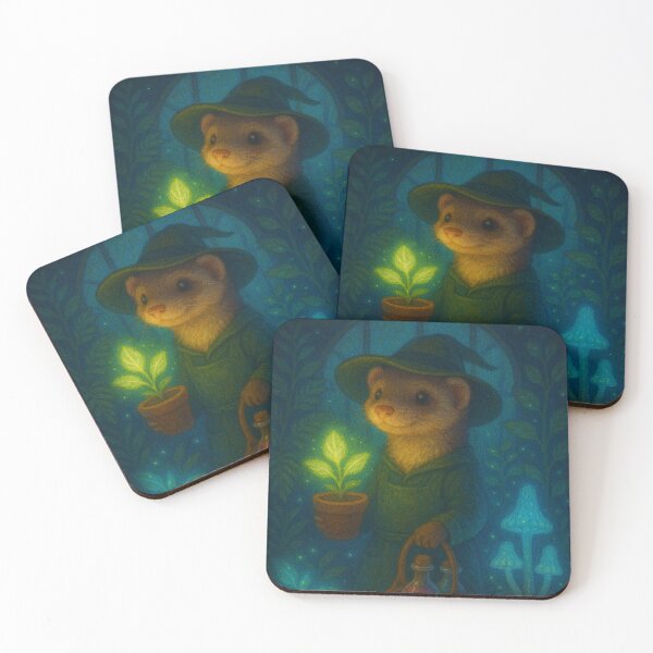Item preview, Magical Greenhouse Alchemist Ferret – Enchanted Botanical Art designed and sold by AlcheArtsStudio.