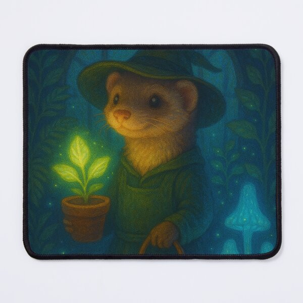 Item preview, Magical Greenhouse Alchemist Ferret – Enchanted Botanical Art designed and sold by AlcheArtsStudio.