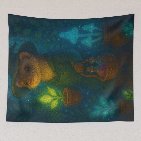 Item preview, Magical Greenhouse Alchemist Ferret – Enchanted Botanical Art designed and sold by AlcheArtsStudio.