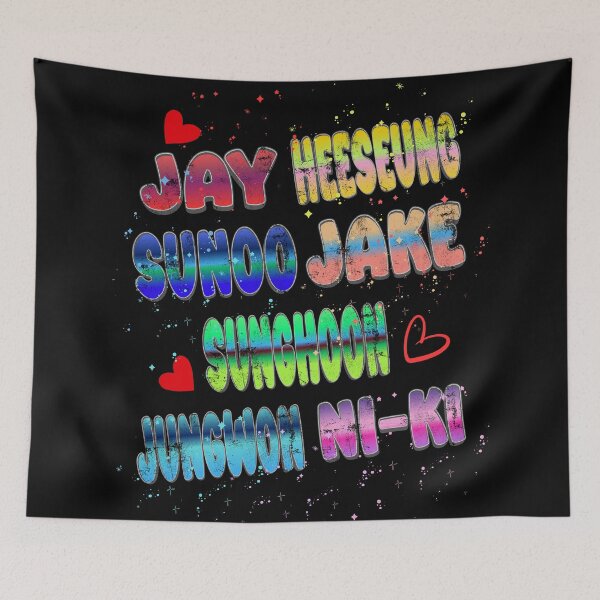 Item preview, JAY, HEESEUNG, SUNOO, JAKE, SUNGHOON, JUNGWON, NI-KI Colorful K-Pop Member Name Design designed and sold by arorar.