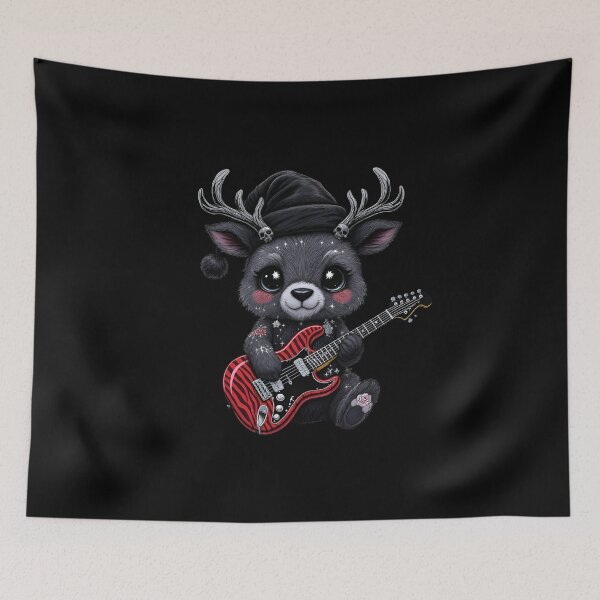 Item preview, Kawaii-Dark Reindeer With Electric Guitar | Gothic Christmas Reindeer with Skull Bells designed and sold by ColorSplash123.